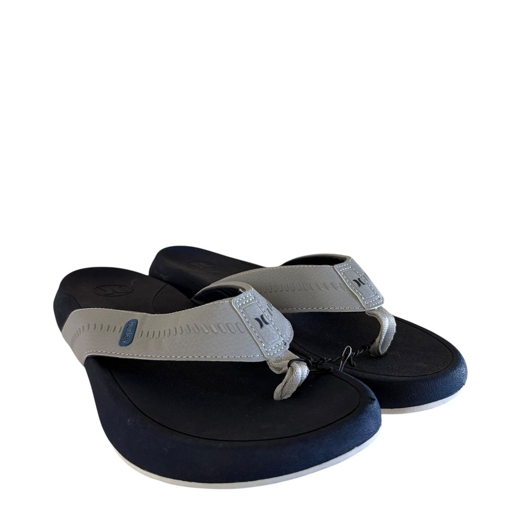Hurley Wave Flip Flops Men Size 12 Grey Navy NEW Non-Slip Textured Footbed